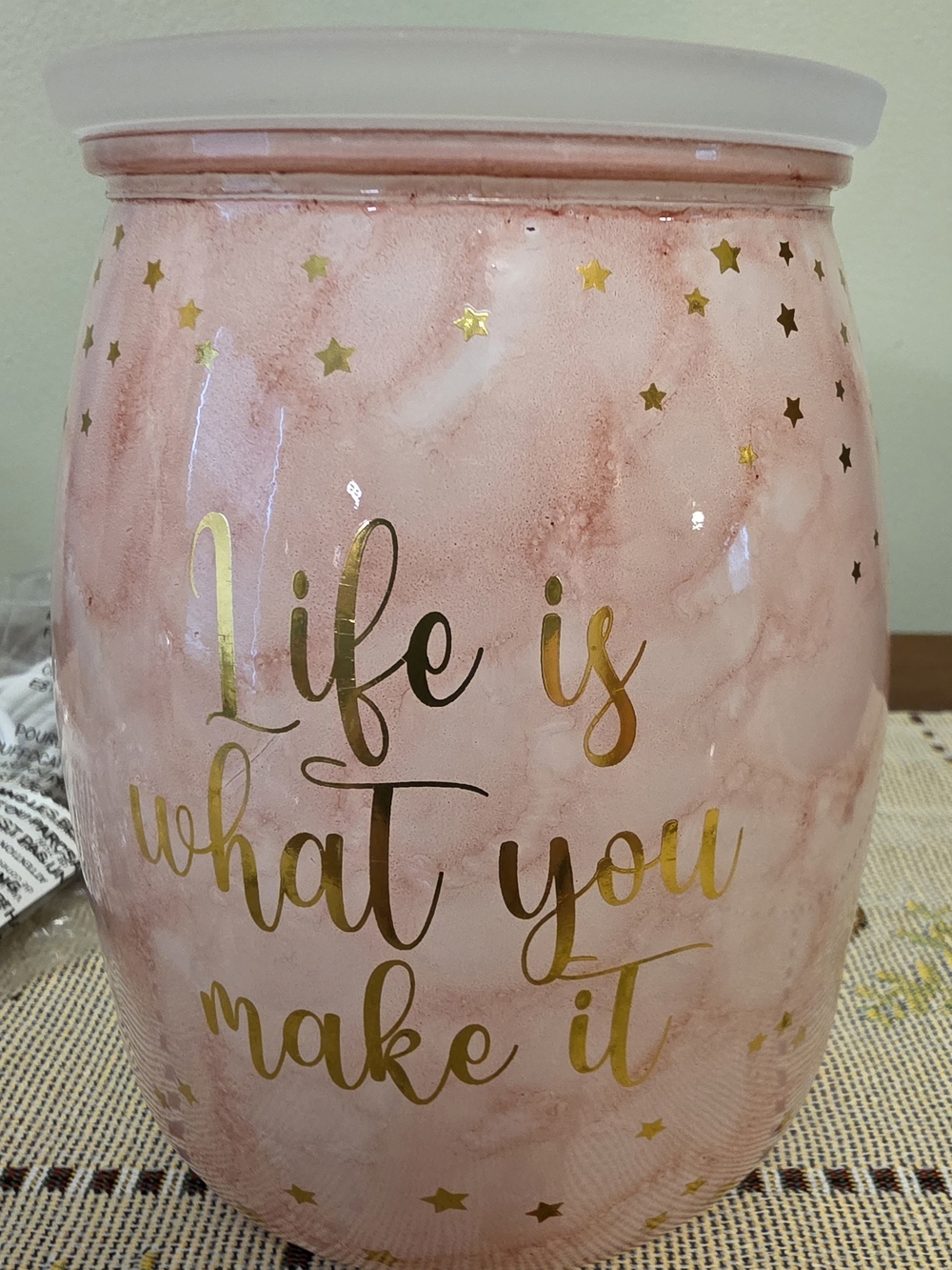 Scentsy Pink Marble Jar with Gold Script